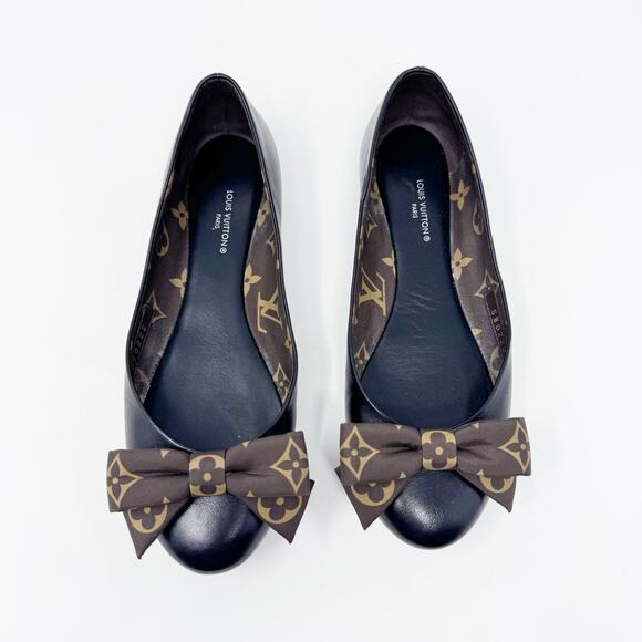 LOUIS VUITTON Popi Brown Leather Ballet Flats with Monogram Bow Size 36 US 6 - Picture 2 of 12